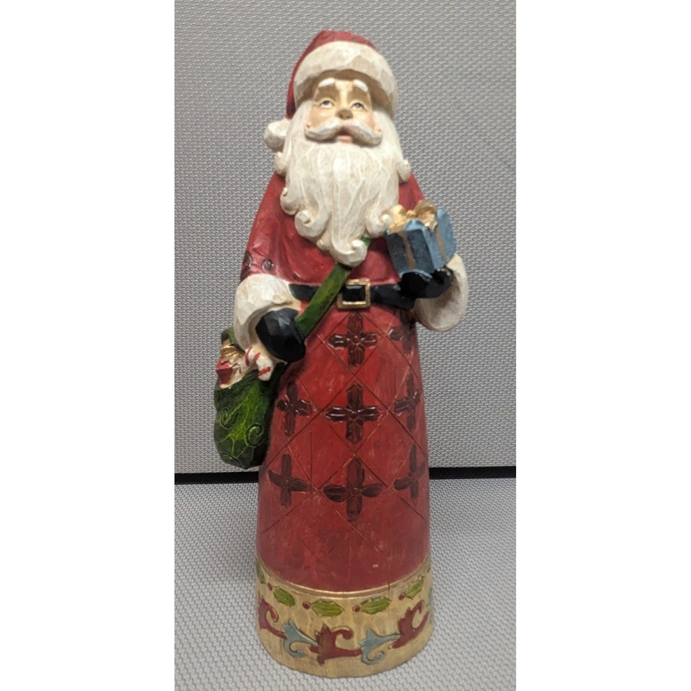 VTG Rustic Resin Santa Claus Figurine Red Robe Christmas Folk Art Decor 11"Jolly